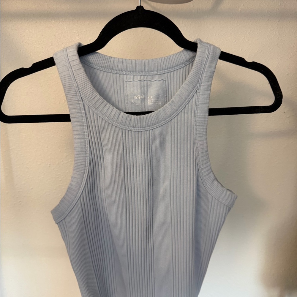 aerie Pale Blue Ribbed Crop Tank